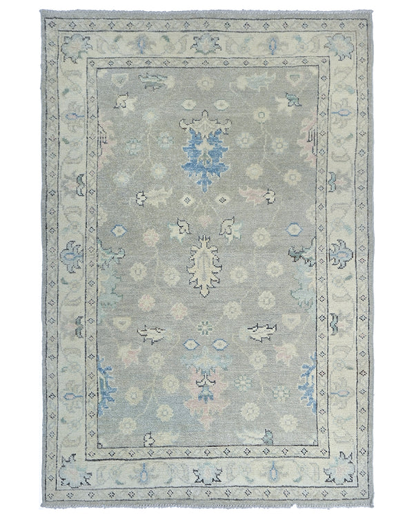 4x6 Floral Gray Oushak Turkish Handmade Traditional Veg Dye Wool Area Rug